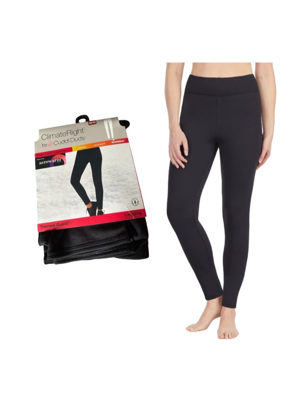 Cuddl Duds Climate Right Thermal Guard Black Lined Leggings